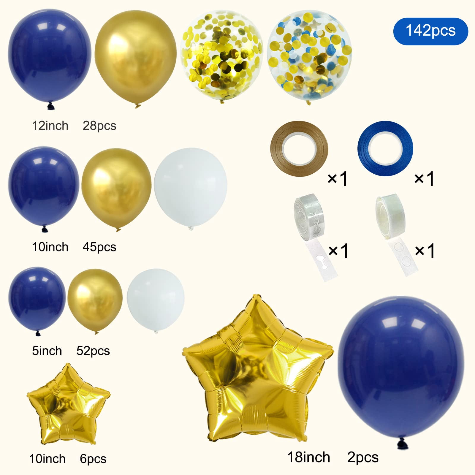 148pc Navy Blue Gold Party Decoration Balloon Arch Garland Kit for Wedding Birthday Graduation Anniversary