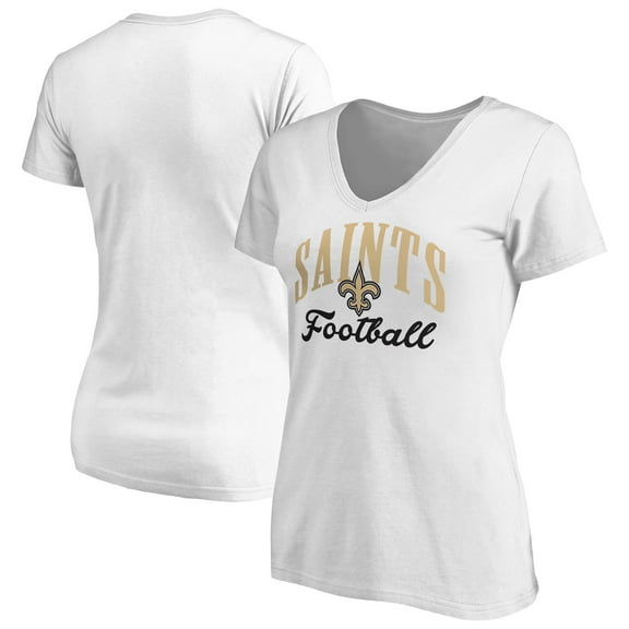 Women's White New Orleans Saints Victory Script V-Neck T-Shirt