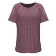 thumbnail image 5 of Women's Plus Size Tops Short Sleeve Shirts Solid Color Round Neck Lace Patchwork Striped Tunic Causal Tee Blouses, 5 of 6