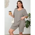 thumbnail image 2 of SHOWMALL Women Plus Size Outfits Set Soft Loungewear Light Gray 4X Summer 2-Piece Pajamas Short Sleeves and Bliker Shorts Lounge Sets for Women, 2 of 7