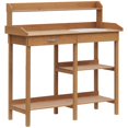 thumbnail image 1 of Outsunny Potting Bench Table Natural Solid Wood Workstation with Drawer, Removable Sink, Storage Shelves and Hooks, 1 of 10