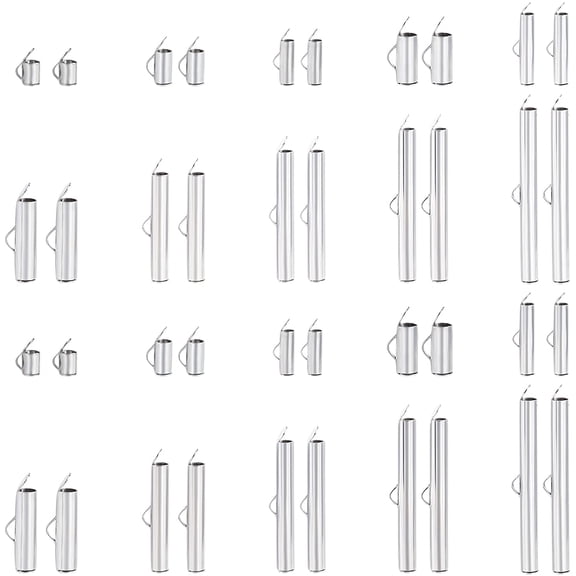 100pcs 10 Sizes Slide On End Clasp Tube Buckle Clasps Stainless Steel Slider End Caps Clasps Jewelry Accessories Findings Stainless Steel Color 6-40mm Long Silver