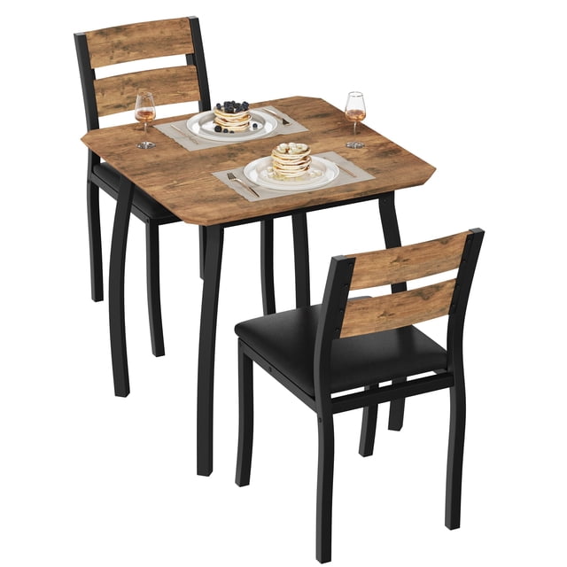 EDTara Small Kitchen Dining Set for 2, 3-Piece Table and Upholstered Chair Set with Sturdy Metal Frame