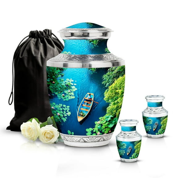 SABURIAL Boat Urn - Large Cremation Urn For Ashes For Men - Small Burial Urns For Female Ash - Combo Of 10 Inch & 3 Inch - Keepsake Fuenral Urns For Human Remains