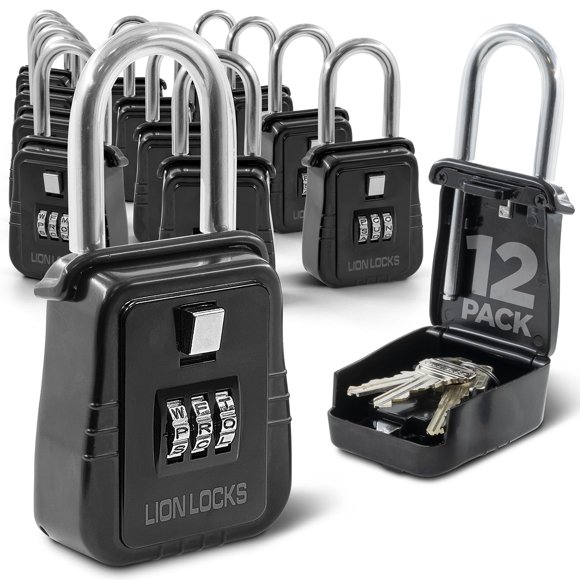 Caja de seguridad para llaves Lion Locks, paquete de 12, código alfabético, uso exterior