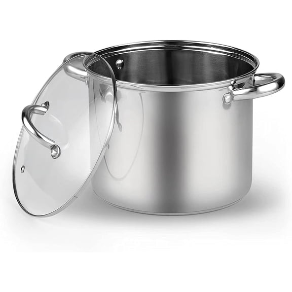 Cook N Home Basics 12 QT Stainless Steel Stock Pot with Lid, Cooking Pot for Pasta, Stockpot with Sturdy Handle, Soup Pot with Even Heating, Oven & Dishwasher Safe, Cookware for Canning, Boiling