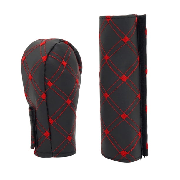 2 unids/set de cuero PU para coche, cubierta de palanca de cambios de freno de mano, funda de empuñaduras de freno de mano, carcasa de pomo de Vehículos, repuestos y accesorios Mis negro rojo Kenally CZ11223-01