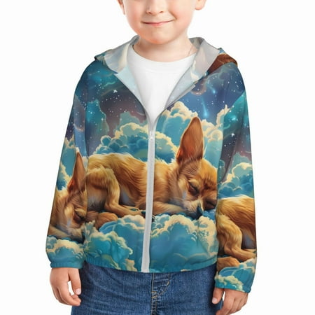 

Ocsxa Artistic Starry Sky Cloud Dog Print Kids Active Zipper Sun Protection Jacket Boys Girls Hooded Cooling Shirt-4 Years