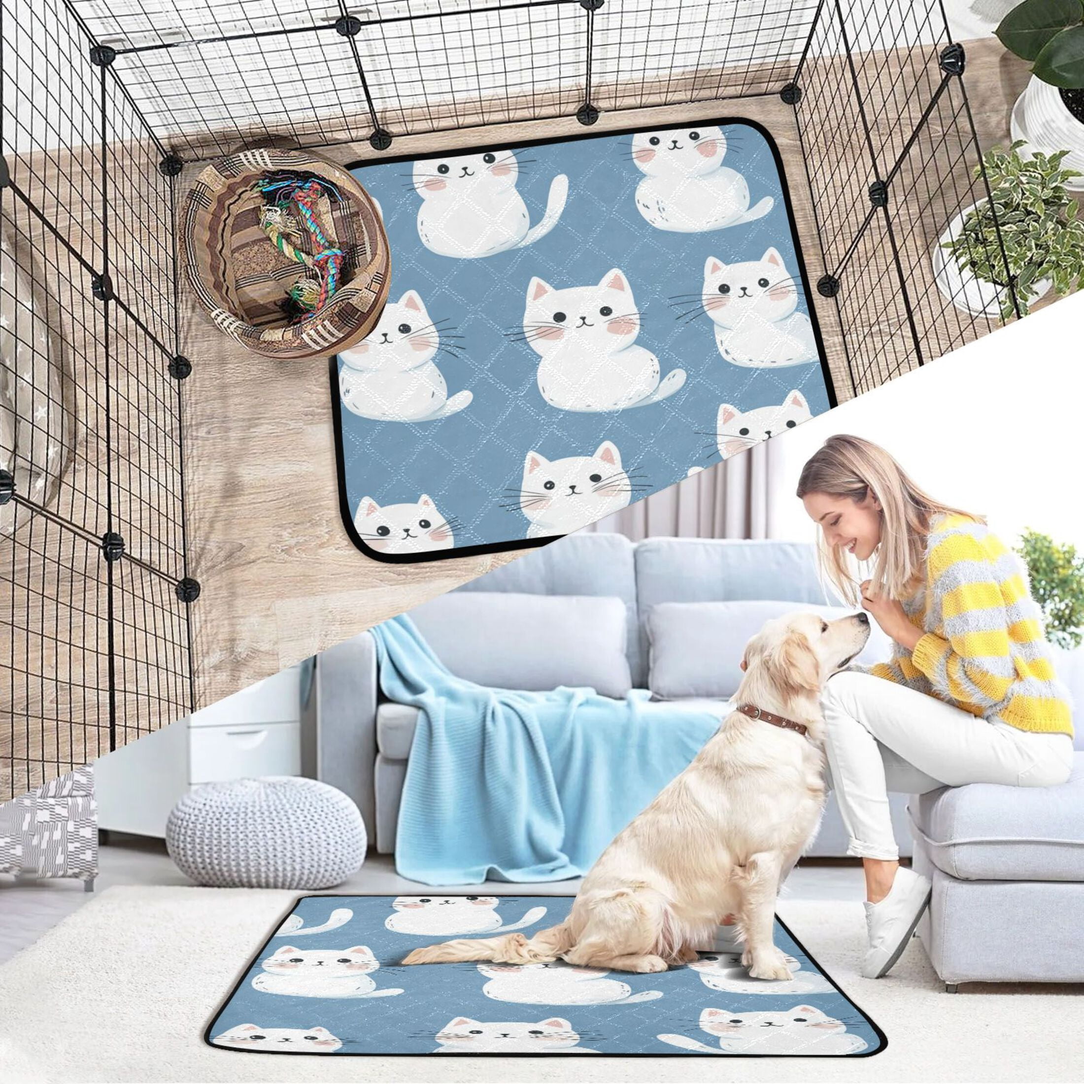 Washable Pet Pee Pads with Super Absorbent Reusable Training Pads for Dogs & Cats White Cat