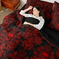 thumbnail image 4 of Feelyou Goth Skull Damask Bedding Comforter Set 7 Pieces, Western Mandala Paisley Full Bedding Set, Black Red Boho Flower Reversible Fitted Sheet Flat Sheet, Breathable Home Decor, 4 of 8