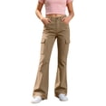 thumbnail image 3 of Bigetiay Girls Uniform Pants Formal Flare Leg Cargo Pants Pull On Chino Elastic Waist with Pockets Girls Brown Pants Girls Pants Size 13-14 Years, 3 of 8