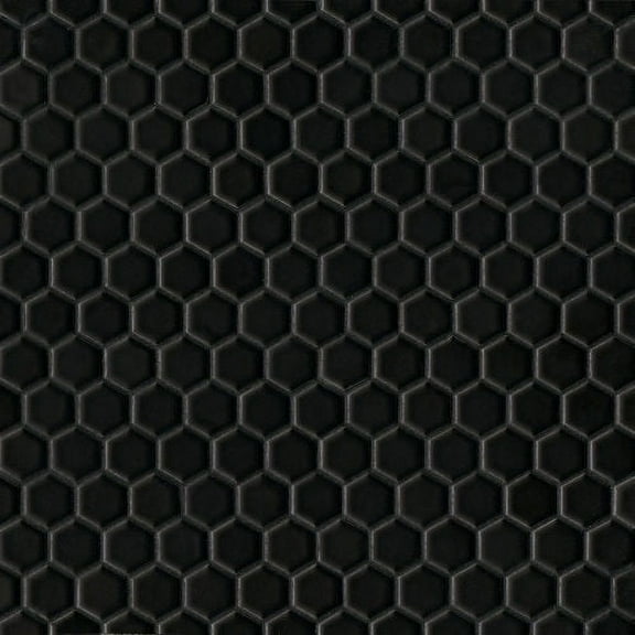 Bedrosians Le Cafe Matte 1" x 1" Hexagon Porcelain Mosaic (10.25" x 11.25" Sheet), Black (10-Pack, 8.4 SF)