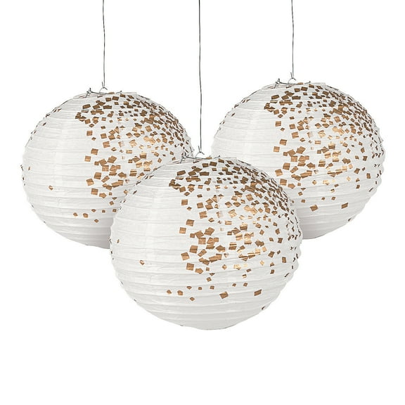 White & Gold Patterned Paper Lanterns - Party Decor - 6 Pieces