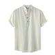 thumbnail image 1 of Hombres Casual Botones Playa Sin posicionamiento Jersey Estampado a rayas Cuello alto Camisa de manga corta Blusa Pompotops  oipoqjl46555, 1 of 9