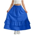 thumbnail image 3 of Skirts for Girls Solid Color High Elastic Waist Girls' Flowy Ruffle Maxi Skirt with Pockets Casual Tiered Long Skirt for Kids, 3 of 8