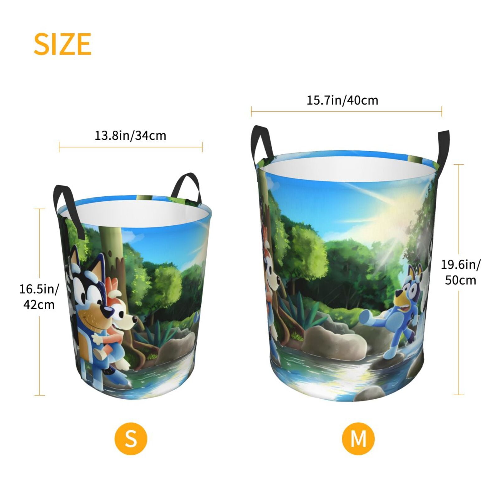 Silaia Bluey Print Round Laundry Clothes Hamper,Laundry Basket with Handles,Baby Toys Storage Organizer,Bins Laundry Basket for Bathroom, Bedroom Decorate-Medium