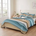 thumbnail image 2 of Twin Quilt Set 68''x86'', Teal Beige Ombre Lightweight Summer Bedspread Coverlet Set with 2 Pillow Shams, Abstract Geometric Modern Moire Breathable All Season Quilt Bedding for Dorm/Bedroom, 2 of 9