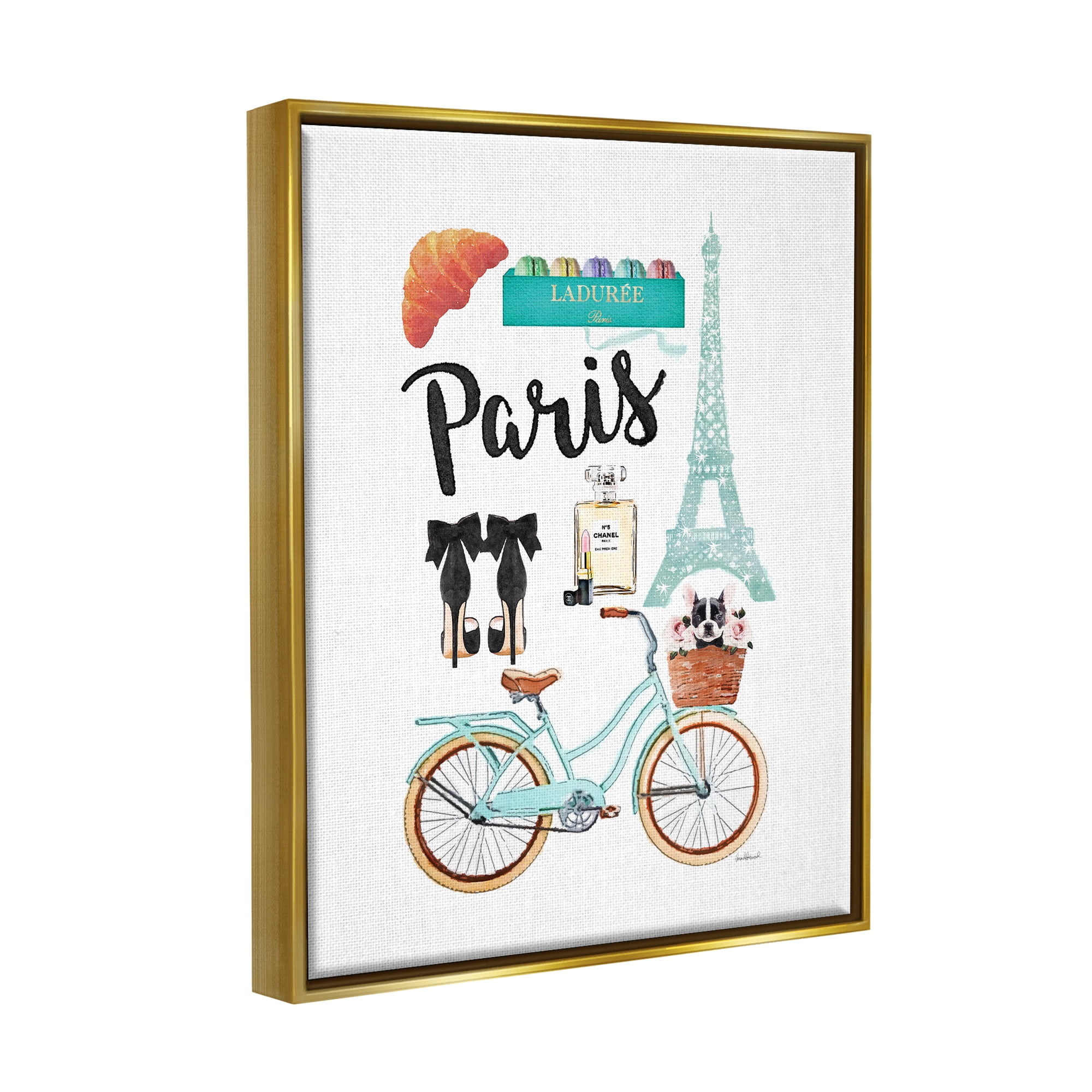Stupell Industries Paris Glam Travel Town & City Painting Gold Floater Framed Canvas Art Print Wall Art, 25 x 31
