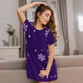 thumbnail image 3 of Uemuo Crystal Purple Snowflake Pattern Women’s Nightdress – Casual Sleep Shirt, Soft Relaxed Fit Short-Sleeved Cotton Sleepwear for Home, Bedtime, and Lounging, 3 of 6