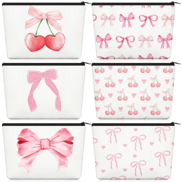 Set de bolsas de maquillaje Yeyeplum Cute Bow Pink para cosméticos, 6 unidades