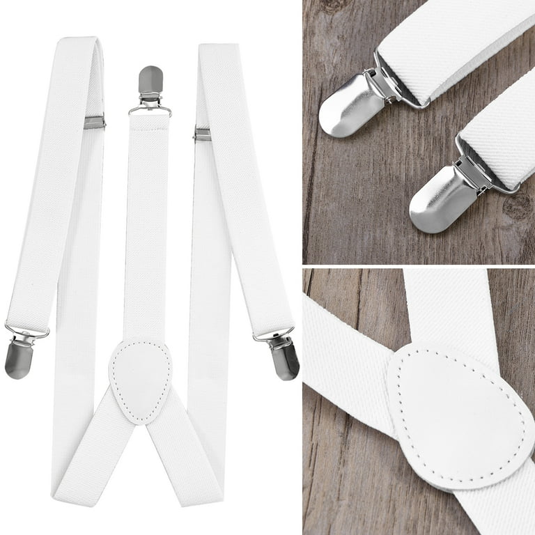 PLGEBR Solid White Suspenders, 2.5cm Y-Shape, Elastic Design, 3