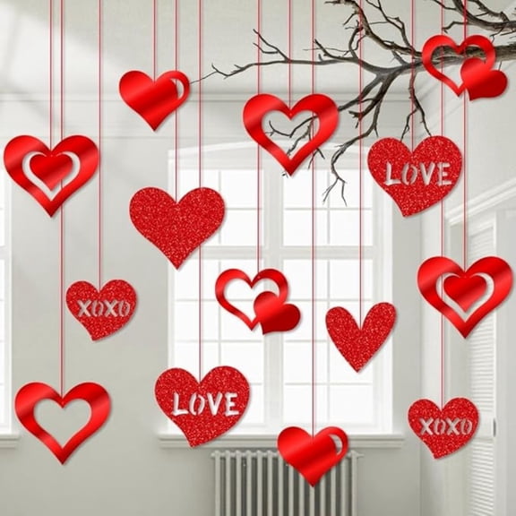 Valentines Day Hanging Decorations 16 Pcs Hearts Ceiling for Home Decor