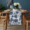 thumbnail image 3 of Blue Flower Tropical Palm Leaves Table Runner-70 Inch Long Hawaiian Plant Branch Table Runners Linen Burlap Tablerunner for Kitchen Dining Room Holiday Party, 3 of 9