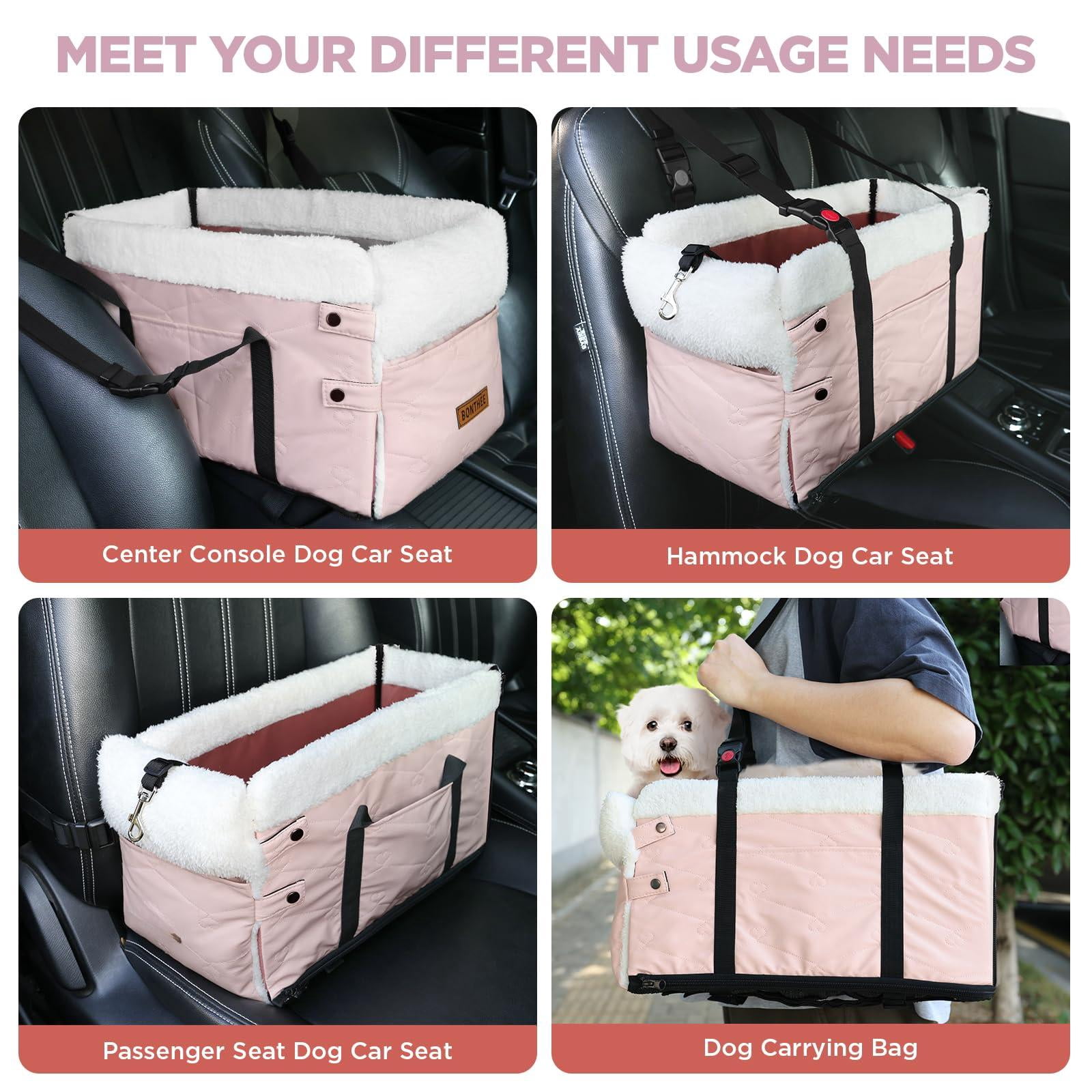 Center Console Dog Car Seat For Small Dogs Pu Leather Booster Washable Foldable With Safe Protection Hooks Adjustable Straps And Storage Pocket Pet Up To 15lbs-pink