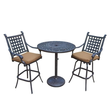 3 Piece Aged Black Finish Aluminum Outdoor Furniture Patio Bar Set