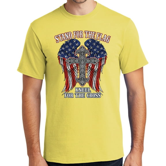 Mens Kneel for the Cross, Stand for the Flag Tee Shirt, XL Yellow