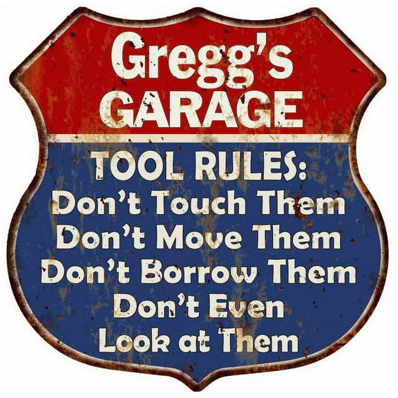 Gregg's Garage Man Cave Rules Sign Shield Metal Gift 211110001173