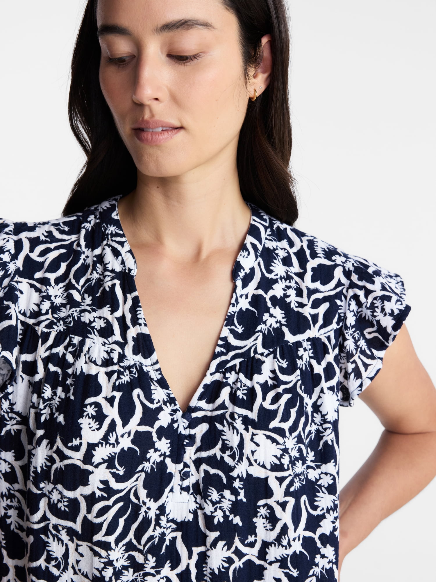 Time and Tru Women's Double Cloth Mini Dress with Flutter Sleeves, Sizes XS-XXXL