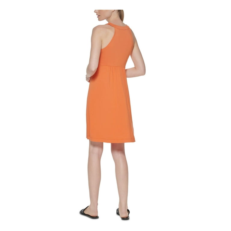 CALVIN KLEIN Womens Orange Stretch Sleeveless V Neck Above The Knee Baby Doll Dress 6