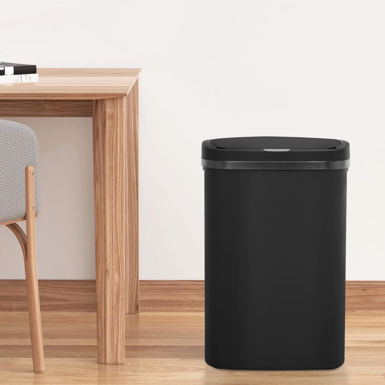 Kitchen Trash Can with Lid, 13 Gallon Automatic Garbage Can for Bathroom Bedroom Home Office, Black
