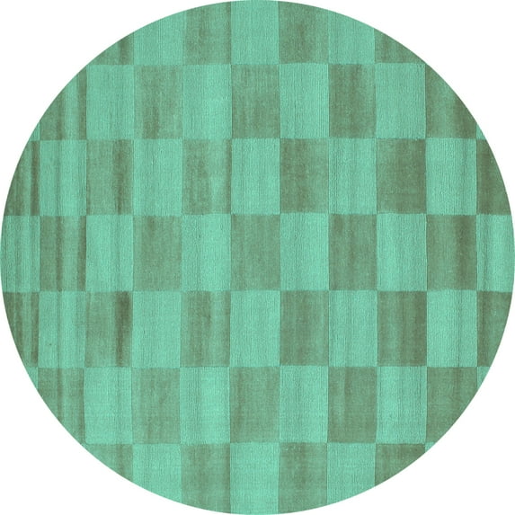 Ahgly Company Indoor Round Checkered Turquoise Blue Modern Area Rugs, 6' Round
