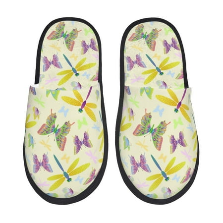 

House Slippers for Women and Men Brightly Colored Dragonfly Butterfly Comfy Fuzzy Bedroom Slippers Furry Home Shoes for Indoor Outdoor