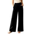 thumbnail image 3 of Women's Soft Cotton Wide Leg Pants, Elastic High Waist Drawstring Flowy Trousers with Pockets, Tummy Control Straight Leg Summer Beach Travel | TruHer,Black S, 3 of 7