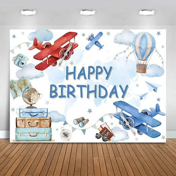 Airplane Birthday Perfect Backdrop Adventure Theme Boy Birthday Party Decorations Background Airplane Happy Birthday Banner Photo Booth Props