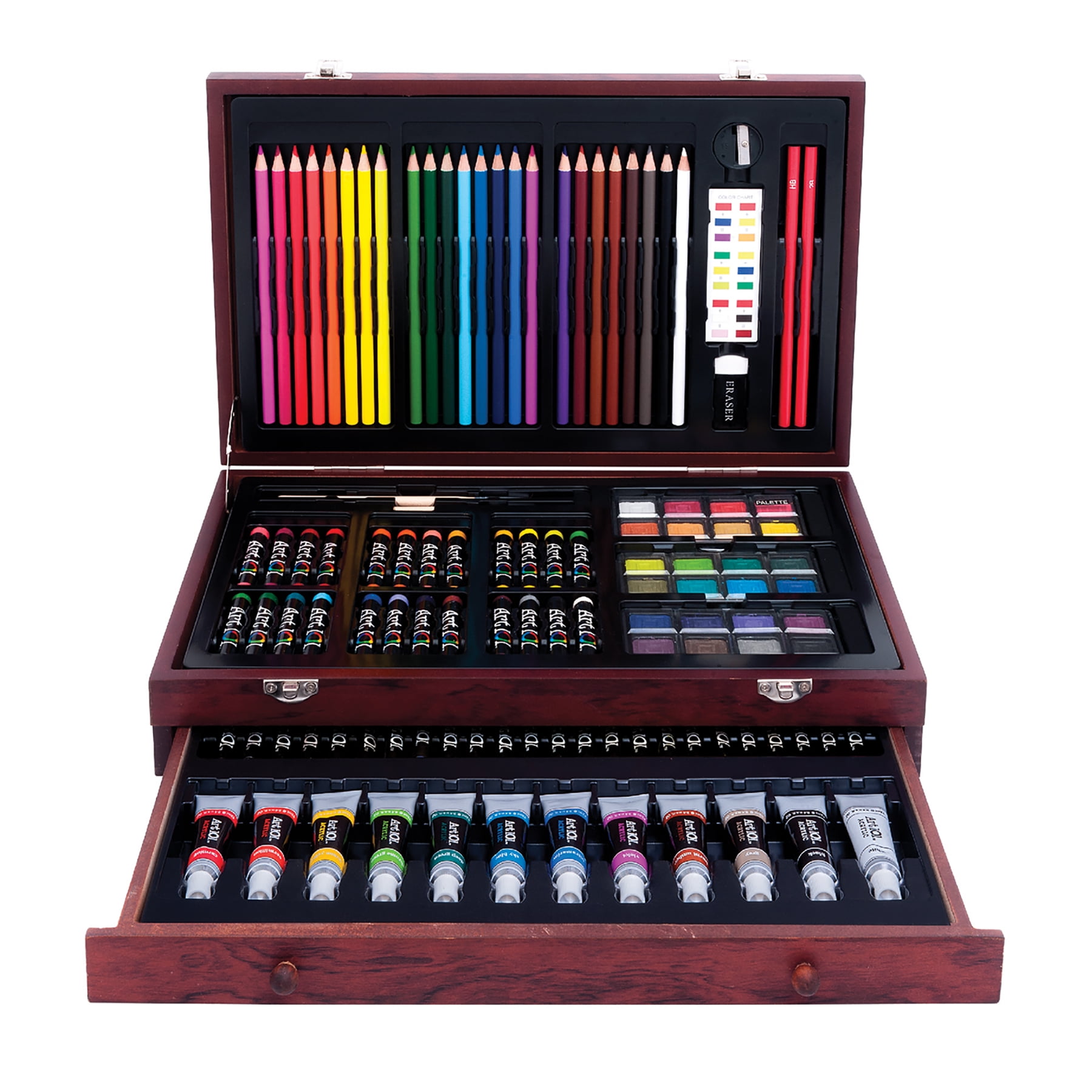 Art 101 Deluxe Art Set in a Wood Organizer Case, 119 Pieces