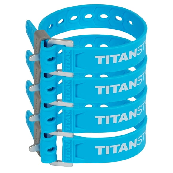 Titan Utility Straps – Easy-to-Use, Reliable Tension Straps for Securing Bike & Moto Gear, Skis, Garden Hoses, Field Repairs – Use in Frigid Temp – 60 lb.Working Load, 14" Length, Ocean Blue, 4-Pack