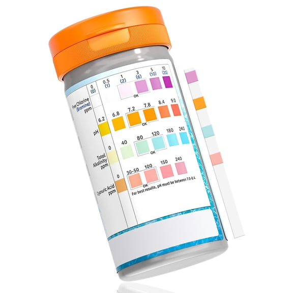 Pool Spa Hot Tub Test Strips, 4 in 1 Water Testing Kit for pH Free Chlorine Bromine Total Alkalinity Cyanuric Acid, Medical Grade Precision, Orange