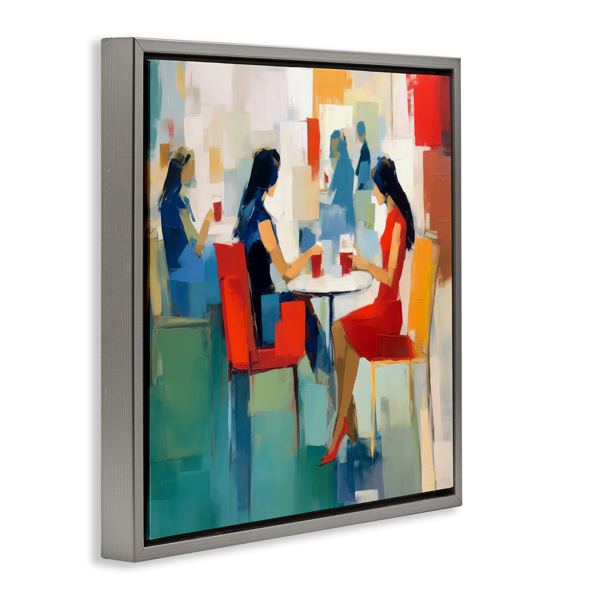 Stupell Industries Restaurant View Abstraction People Painting Gray Floater Framed Canvas Art Print Wall Art, 18 x 18