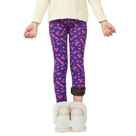 

2-13Y Kids Girl Stretchy Printed Leggings Thick Winter Warm Fleece Lined Pants