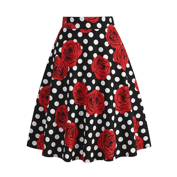 Women's Pleated Vintage Skirt Floral Print A-line Midi Skirts with Pockets