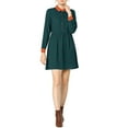 thumbnail image 3 of MODA NOVA Junior's Plaid Long Sleeve Point Collar a-Line Shirt Dress Dark Green M, 3 of 6