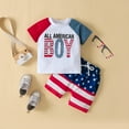 thumbnail image 2 of Toddler Kids Boys Girls 4 Of July Stripe Letters Prints Short Sleeves Independence Day T Shirt Tops Shorts Outfits Set Stylish Outfits Toddler To Big Kid, 2 of 9
