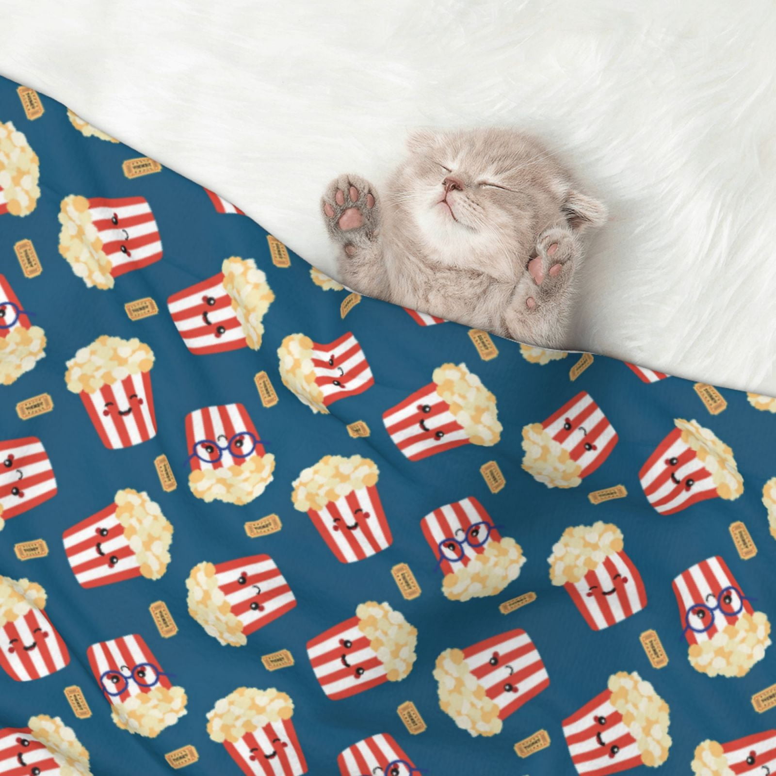 Naloa Popcorn With Glasses Dog Blanket, 3 Sizes Cat Blanket for Indoor Cats Large Medium Small Dog Gifts-Medium