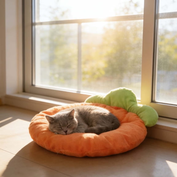 Round Carrot Pet Bed, Soft Flannel Mat for Small Dogs and Cats, Cozy Warm Floor Cushion