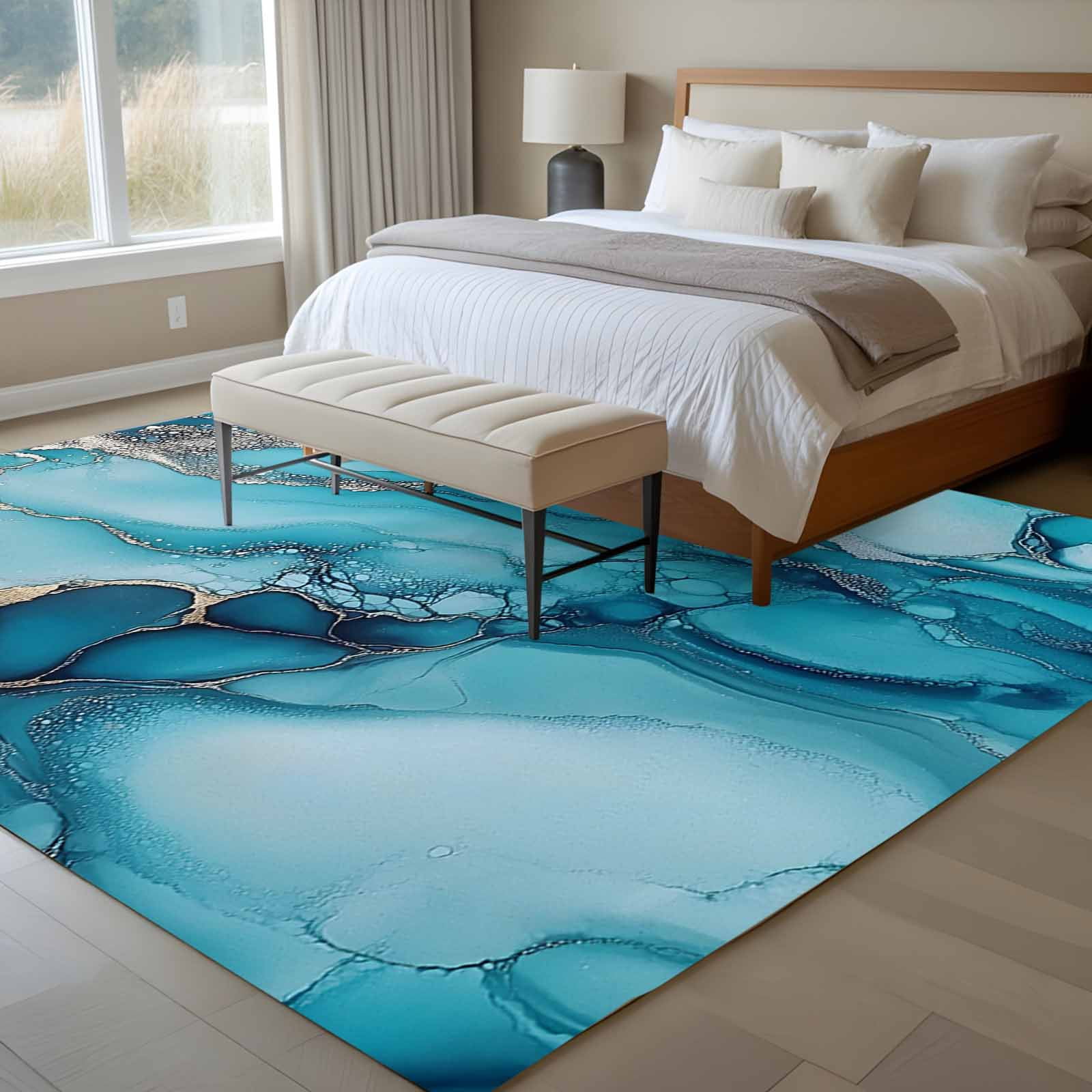6'x9' Area Rugs, Turquoise Marble Indoor Outdoor Area Rug for Living Room Bedroom, Teal Grey Modern Geometric Washable Bathroom Rugs Kitchen Floor Carpet Mats Home Decor Aesthetic