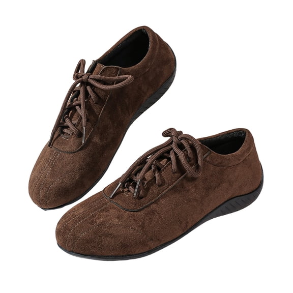 EKVAHL Casual Sneakers for Women, Faux Suede Low Top Walking Shoes, Flexible Soft Sole Lightweight Daily Driving Tennis Shoes Brown